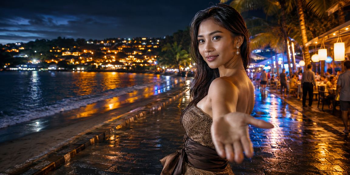 Pemain menikmati hiburan casino di tepi pantai menggunakan ponsel dengan nyaman